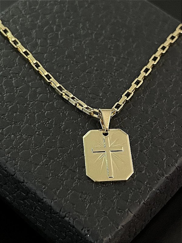 PINGENTE PLACA CRUCIFIXO  P (2g- 2x2cm) - BANHO DE OURO 18k