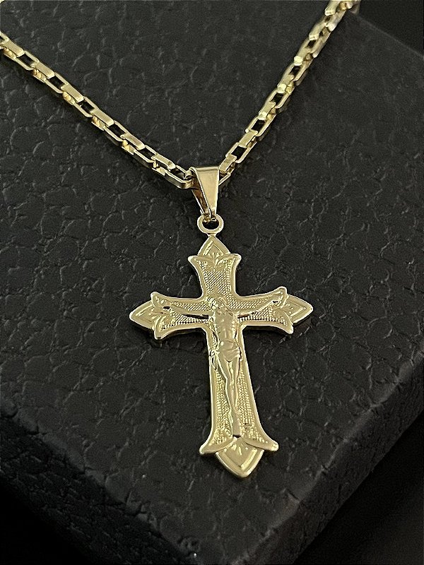 PINGENTE  CRUZ RACIONAIS COM JESUS ( 3G- 2.5x3cm ) - BANHO DE OURO 18k