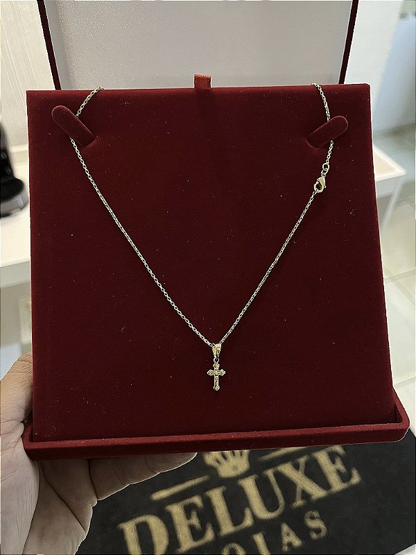 CORRENTE  TIJOLINHO (1.5MM-50cm, 60cm ou 70cm +) + PINGENTE CRUCIFIXO PP MINI