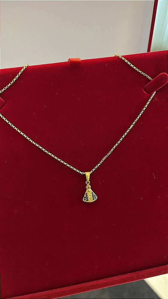 CORRENTE TIJOLINHO  (1.8MM - 50, 60cm ou 70cm) + PINGENTE NOSSA SENHORA CRAVEJADO  - BANHADO A OURO 18k