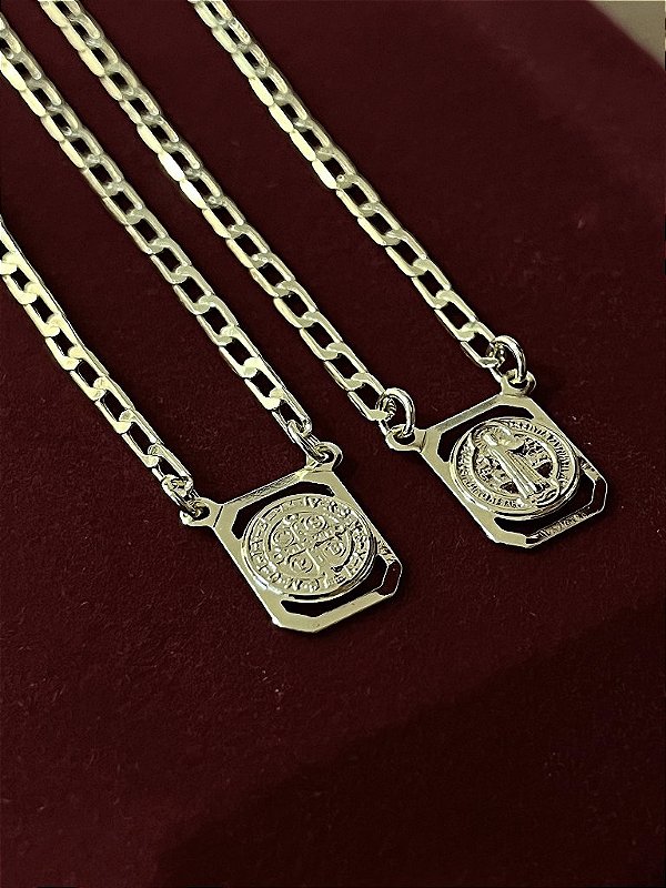 ESCAPULÁRIO CORRENTE GRUMET PLAQUINHA SÃO  BENTO (2MM 60cm ou 70cm) -  BANHADO A OURO 18k