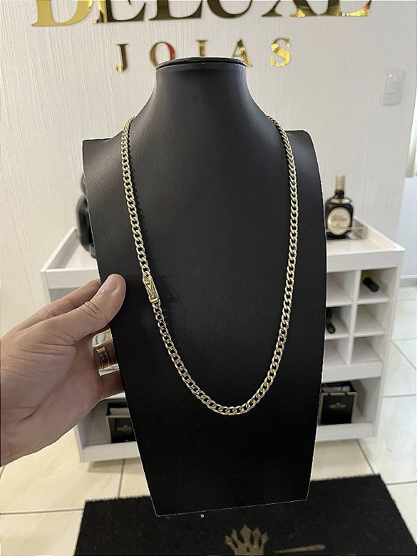 CORRENTE PITBULL  (6mm - 33G) - 70cm - FECHO COM MARCAÇÃO 750 - BANHO DE OURO 18K.