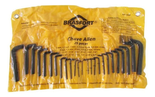 Jogo Chave Allen Brasfort 1/20 A 3/8 E 1mm A 10mm 25un 8289