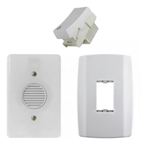 Kit Campainha Cigarra+placa Slim 4x2 Vertical + Tecla-3peças
