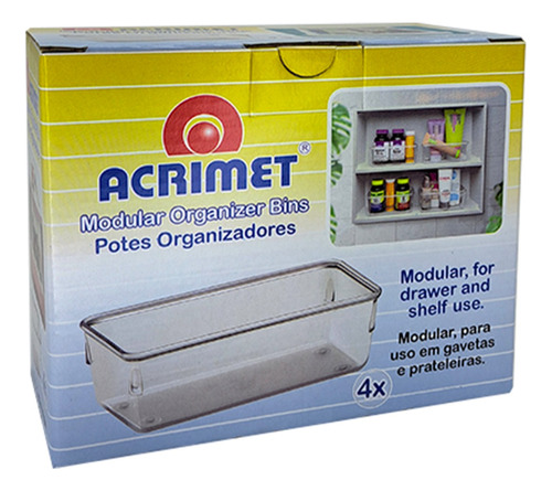Organizador Acrílico De Gaveta Maquiagem Transparente 04 Pçs 16x8cm