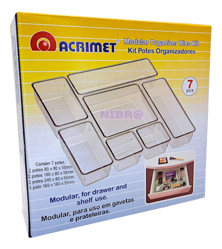 Organizador Acrílico Para Gaveta Kit Com 7 Pecas Cristal