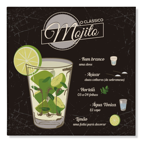 Quadro Decorativo Receita Drink Mojito Área De Lazer