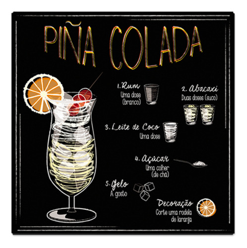 Quadro Decorativo Receita Drink Pina Colada Área De Lazer
