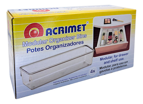 Organizador Acrílico Utensílios Gaveta Kit Retangular 04 Pçs 24x8