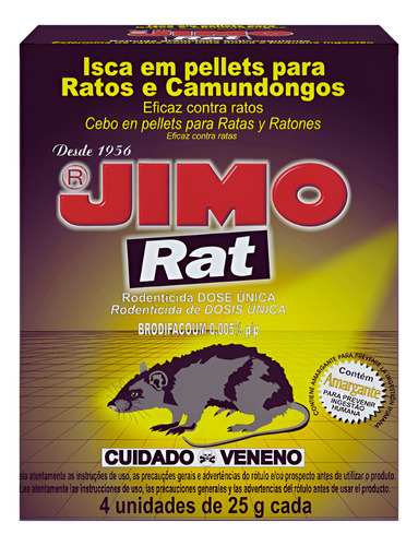 Inseticida Jimo 4x25g Controle Eficaz De Ratos E Camundongos