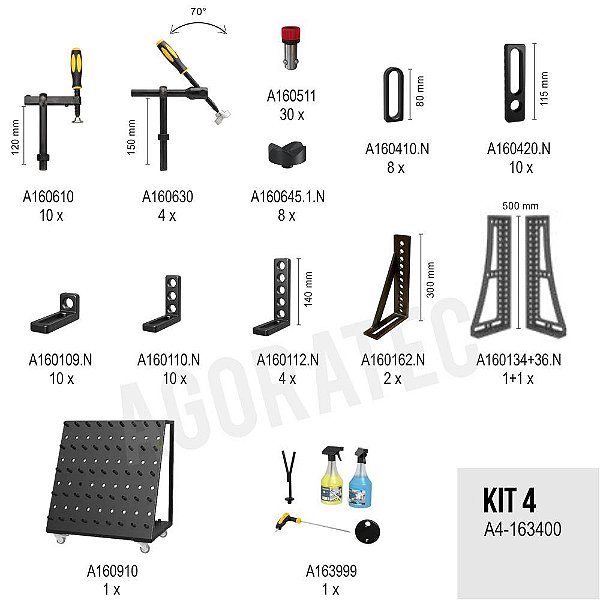 Kit 4 de fixadores AGORATEC D16 - 104 pcs - A4-163400
