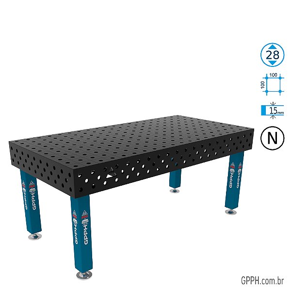 Mesa PRO 2000x1000x200 Ø28 - nitretada Grade 100x100 GPPH - GPPR200100.1.28N