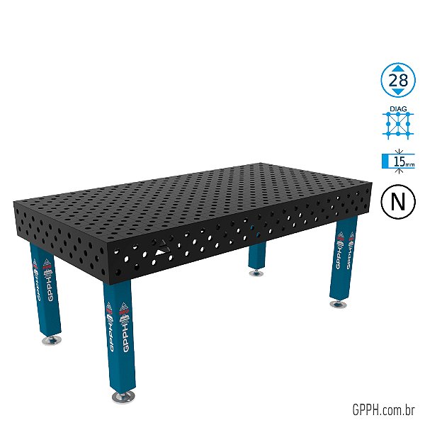 Mesa PRO 2000x1000x200 Ø28 - nitretada DIAG Grade 100x100 GPPH - GPPR200100.1D.28N