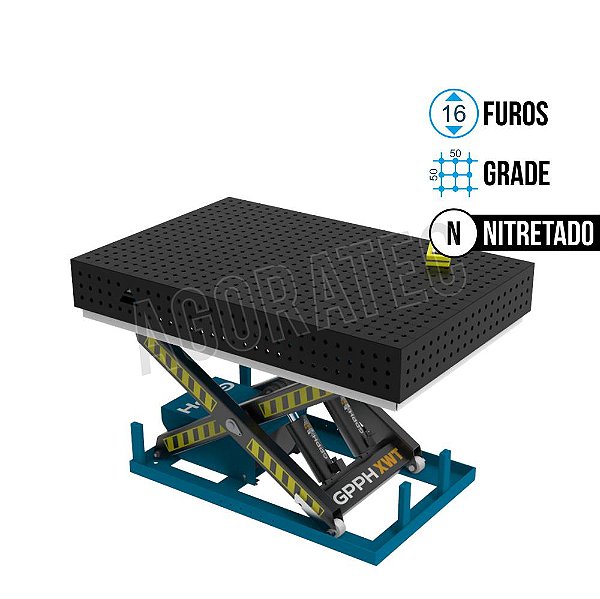 Mesa Elevatória ECO 1500x1000x200 Ø16 - Grade 50x50 GPPH nitretada eletro hidraulica - GPMEEC150100.2.16N