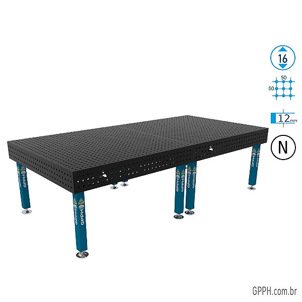 Mesa PLUS 3000x1480x200 Ø16 - nitretada Grade 50x50 GPPH - GPPL300148.2.16N