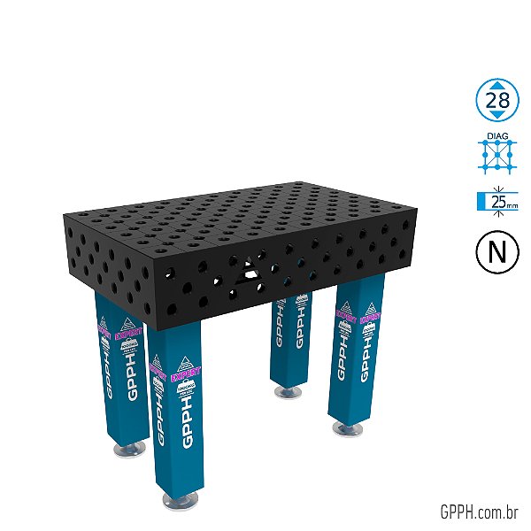 Mesa EXPERT 1000x600x200 Ø28 - nitretada DIAG Grade 100x100 GPPH - GPEX10060.1D.28N