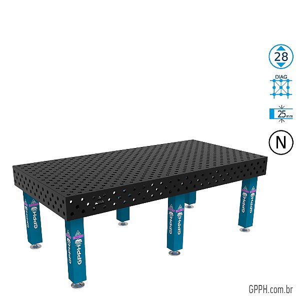 Mesa EXPERT 2400x1200x200 Ø28 - nitretada DIAG Grade 100x100 GPPH - GPEX240120.1D.28N
