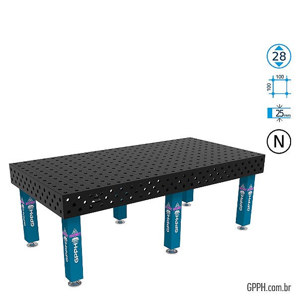 Mesa EXPERT 2400x1200x200 Ø28 - nitretada Grade 100x100 GPPH - GPEX240120.1.28N