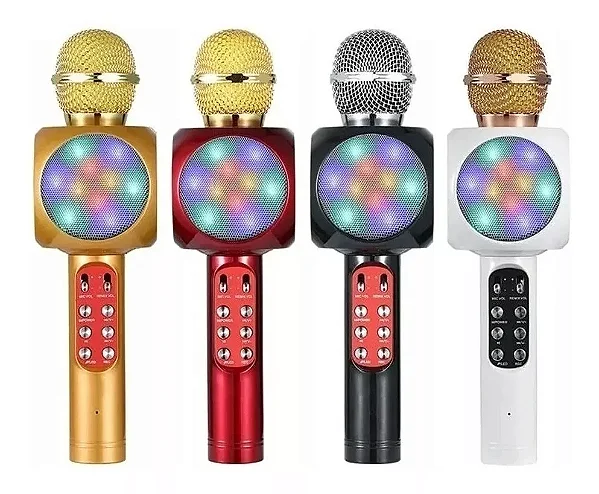 Microfone Sem Fio Bluetooth Karaokê Com Speaker Usb Led