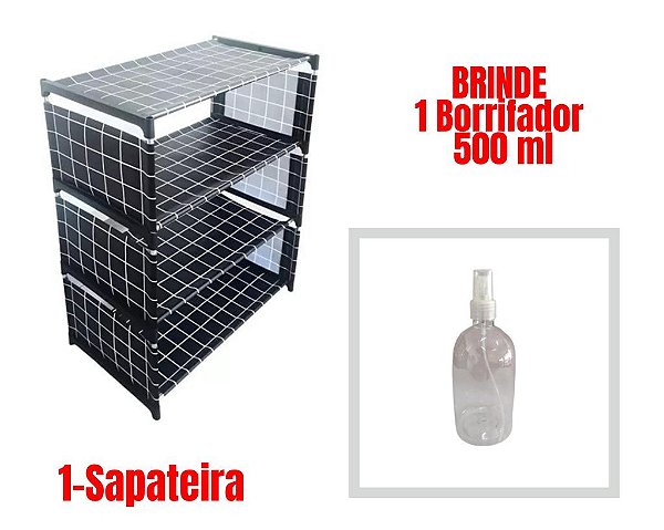 Sapateira Organizadora Multiuso c/4 andares - brinde 1 borrifador 500 ml