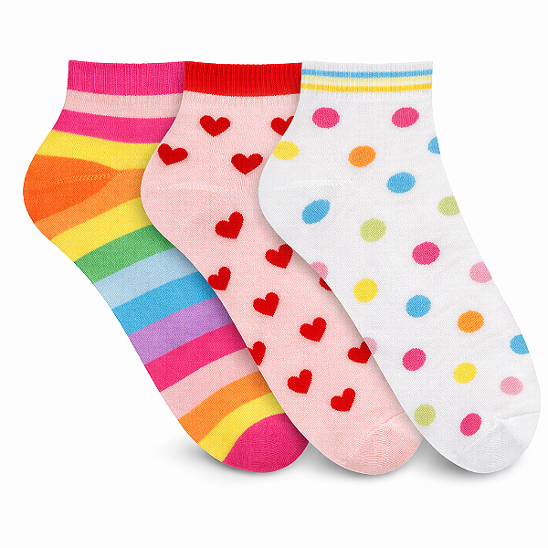Kit C/3 Meias Soquete Estampada Feminina Selene 7360