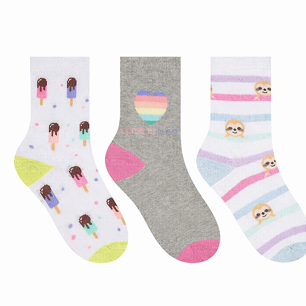 Kit C/3 Meias Infantil Sortidas Meninas Selene 2451
