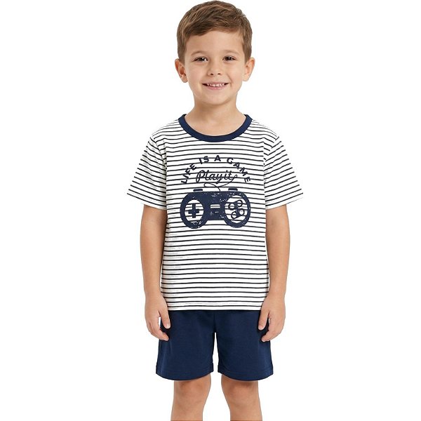 Pijama Infantil Masculino Com Manga Life Is a Game Sleep
