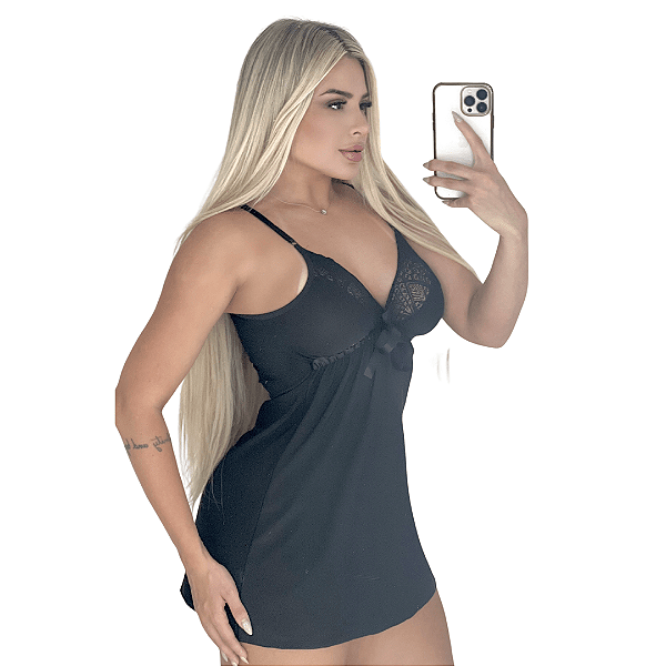 Camisola Lisa Premium Em Liganete Romantic Preto