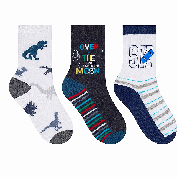 Kit C/3 Meias Infantil Sortidas Meninos Selene 2451