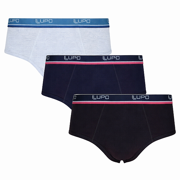 Kit C/3 Cuecas Slip Em Algodão com Elastano Lupo 524-089