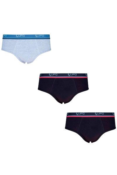 Kit Com 3 Cuecas Slip Em Algodão com Elastano Preta e Cinza Lupo 00524-89