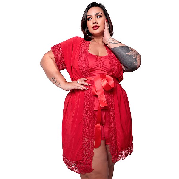 Robe Manga Curta Romantic Premium Plus Size Vermelho