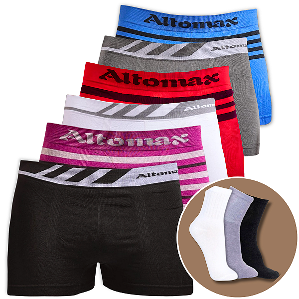 Kit De 1 Cueca Altomax Lisa e 1 Brinde De Par De Meia Longa Mescla - CORES VARIADAS