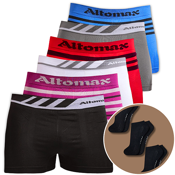 Kits De Cuecas Altomax e 1 Brinde De Par De Meia Soquete Preta Cores Variadas
