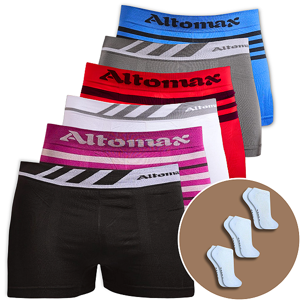 Kits De Cuecas Altomax e 1 Brinde De Par De Meia Soquete Branca Cores Variadas