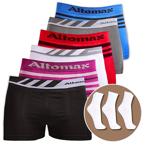 Kits De Cuecas Altomax Lisa e 1 Brinde De Par De Meia Longa Branca Cores Variadas