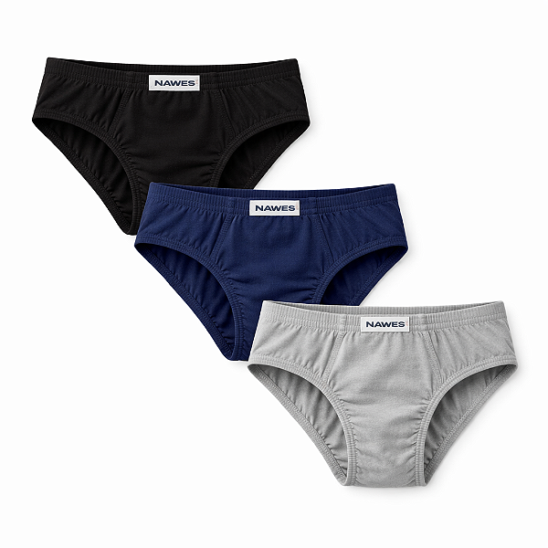 Cueca Slip Infantil Kit C/3 em Algodão Elástico Embutido Nawes N04