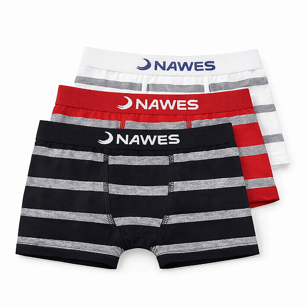 Cueca Boxer Infantil Kit C/3 em Algodão Estampada Nawes N20