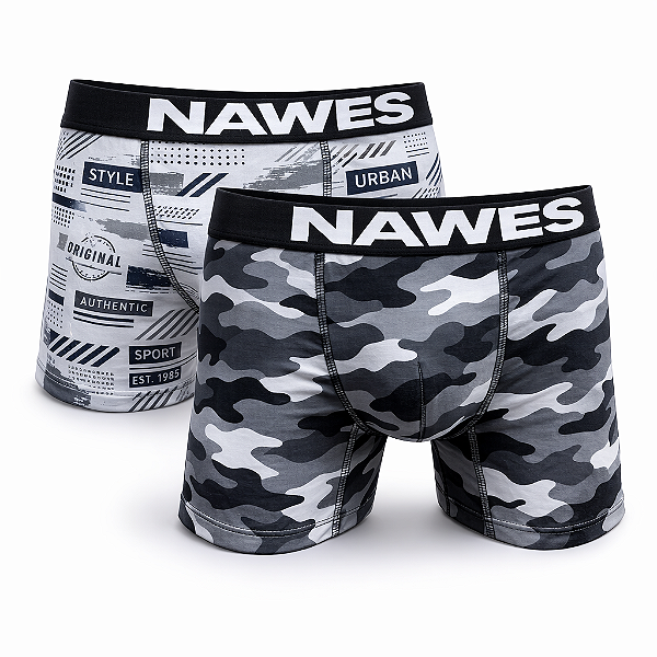Cueca Boxer Adulto Kit C/2 em Microfibra Estampada Nawes N23