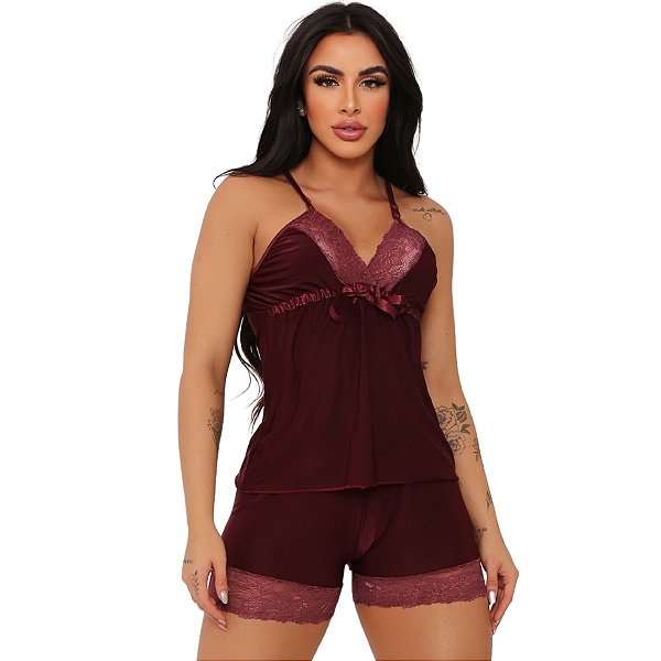 Short Doll Liso com Renda Romantic