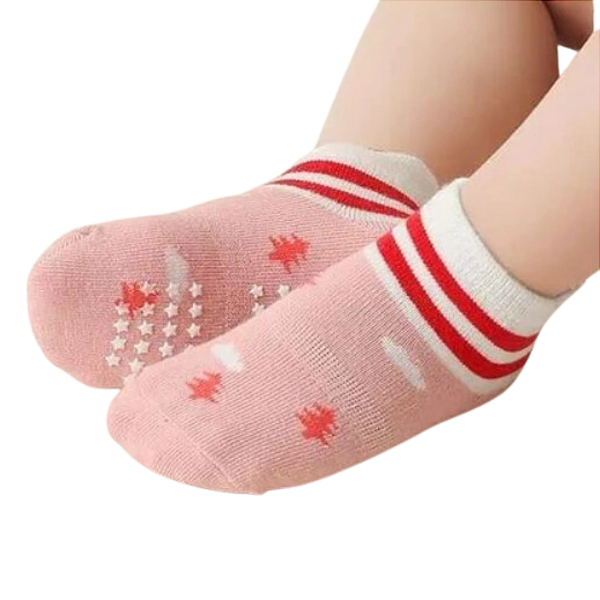 Kit De Meia Infantil Antiderrapante de Bebê 0-2 Anos de Menina Estampadas
