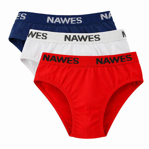 Cueca Slip Infantil Kit C/3 em Algodão com Cós Nawes N03