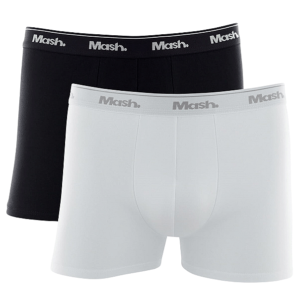 Kit C/2 Cuecas Boxer Plus Size Em Algodão Branco/Preto Mash 110.18