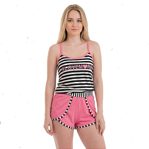 Pijama Feminino Regata Em Malha Love More Rosa Sleep 183