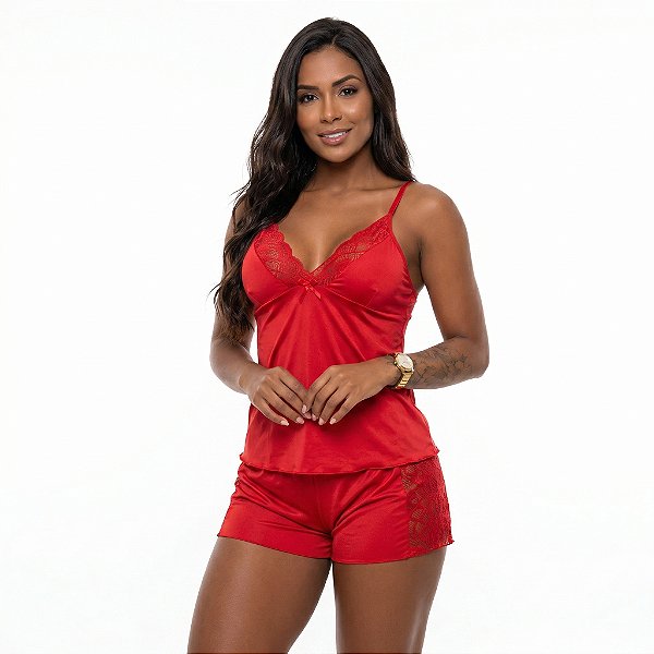 Short Doll Feminino Liso Com Renda Paty