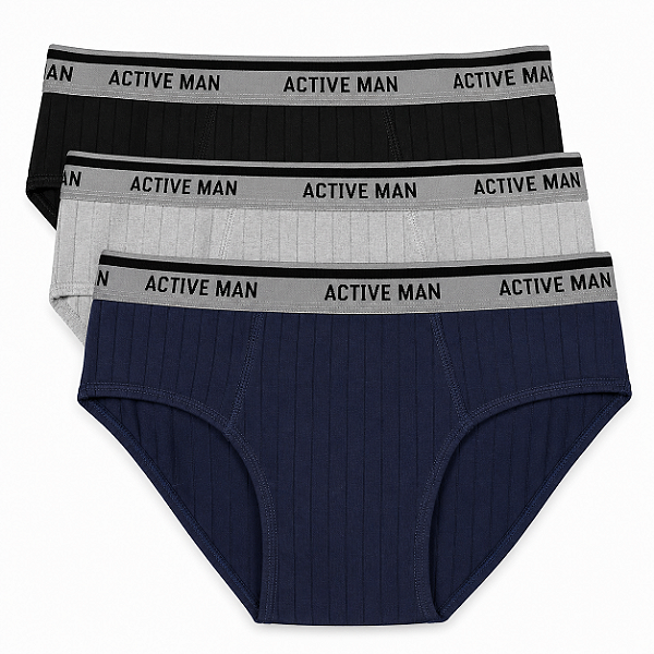 Kit C/3 Cueca Slip em Algodão Suedine Canelado Active Men