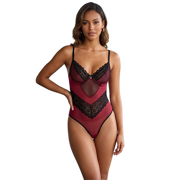 TESTE Body s/ bojo Sensual Tule e Renda Bicolor c/ Arrastão Garota Veneno