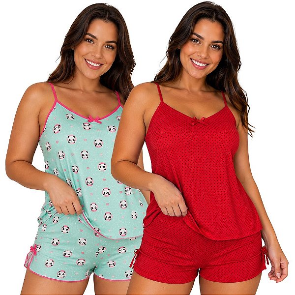 Kit 2 Baby Doll com Alças Ajustáveis Estampadas Sortidas Liganete Linda Luli