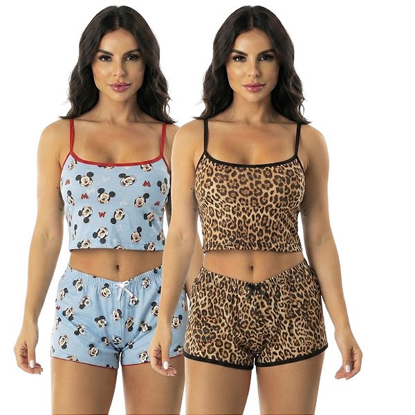 Kit com 2 Baby Doll Curto Estampa Sortidas Suede Virgínia Linda Luli