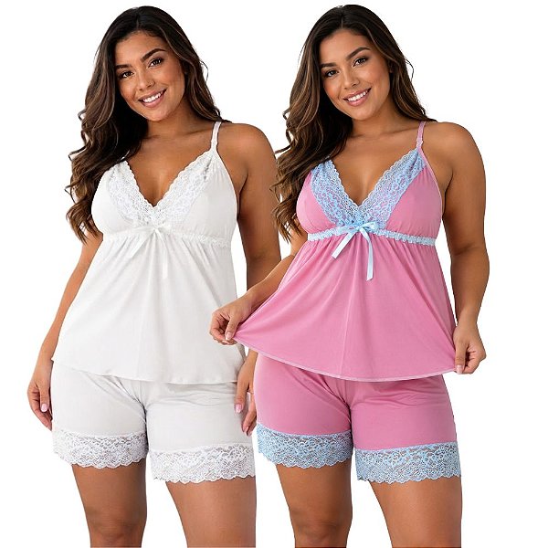 Kit 2 Short Doll Sensual com Detalhes em Renda Cores Sortidas